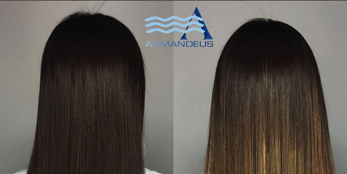 Before and after highlight job done at Salon Armandeus Doral