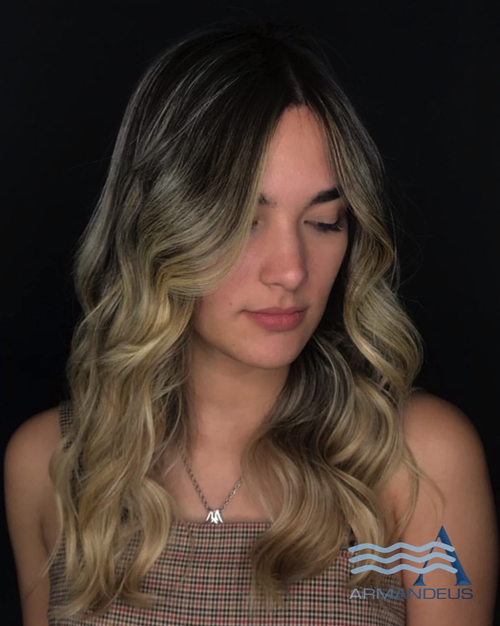 Balayage and style done at Salon Armandeus Doral