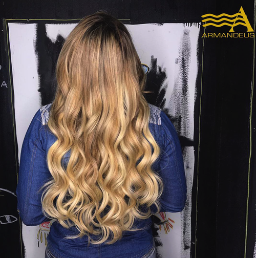 Hair extensions and color done at Salon Armandeus Doral