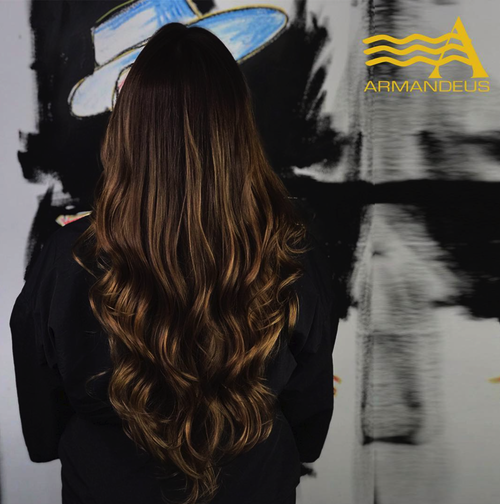 Balayage and beach waves done at Salon Armandeus Doral