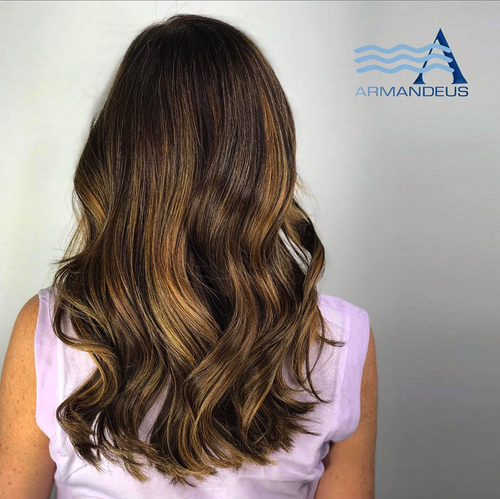 Balayage and beach waves done at Salon Armandeus Doral