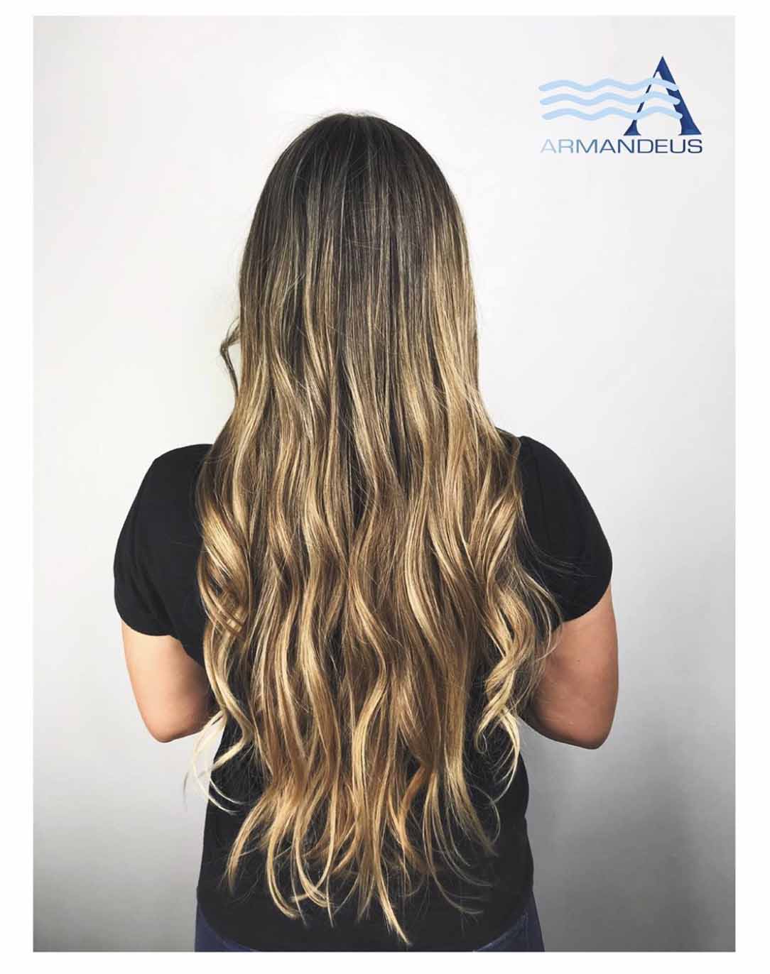 Balayage and beach waves done at Salon Armandeus Doral