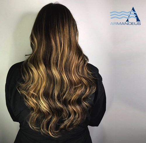 Balayage and beach waves done at Salon Armandeus Doral