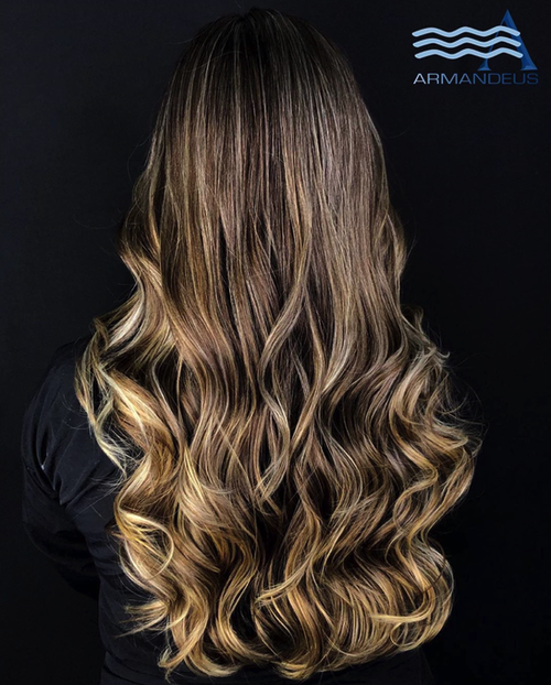 Balayage and beach waves done at Salon Armandeus Doral