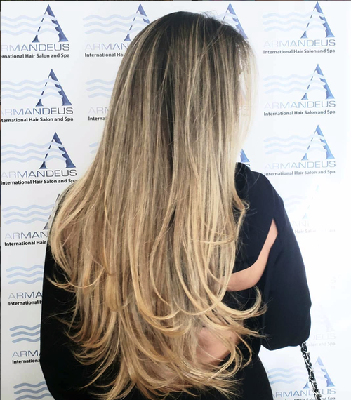Blonde highlights and hairstyle done at Salon Armandeus Coconut Grove