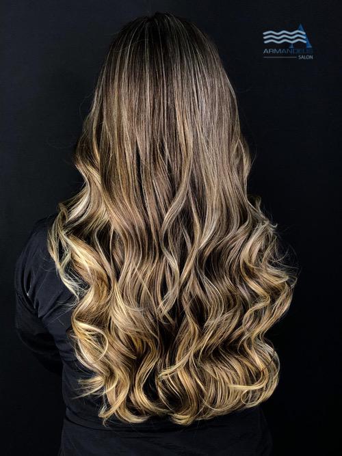 Balayage and beach waves done at Salon Armandeus Doral