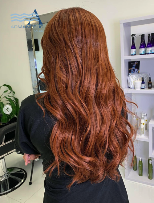 Copper hair color and style by Salon Armandeus Coconut Creek