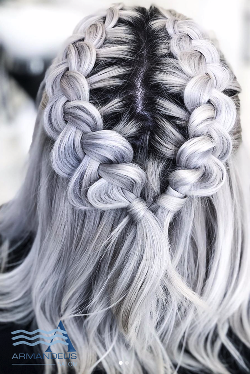 Platinum hair color and braided hairstyle by Salon Armandeus Nona Park