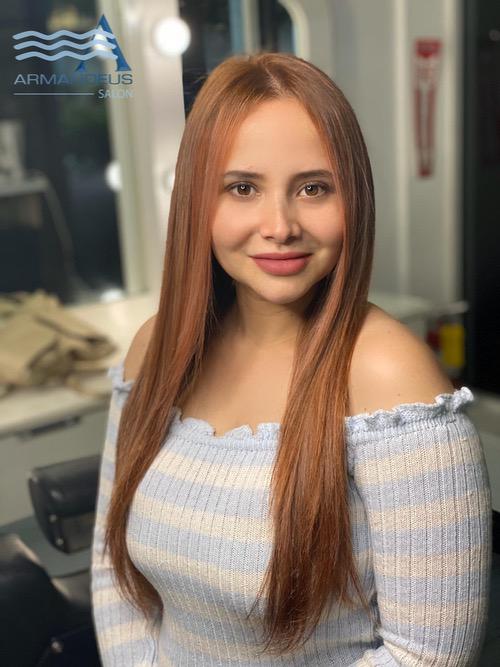 Strawberry blonde hair color by hair salon Armandeus Doral